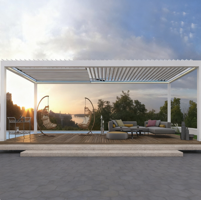 Smart Garden Construct - Aluminium-Venezianische Pergola, Elektrischer Smarter Wintergarten-Pavillon, Terrassen-Garten-Hotel-Beschattung,